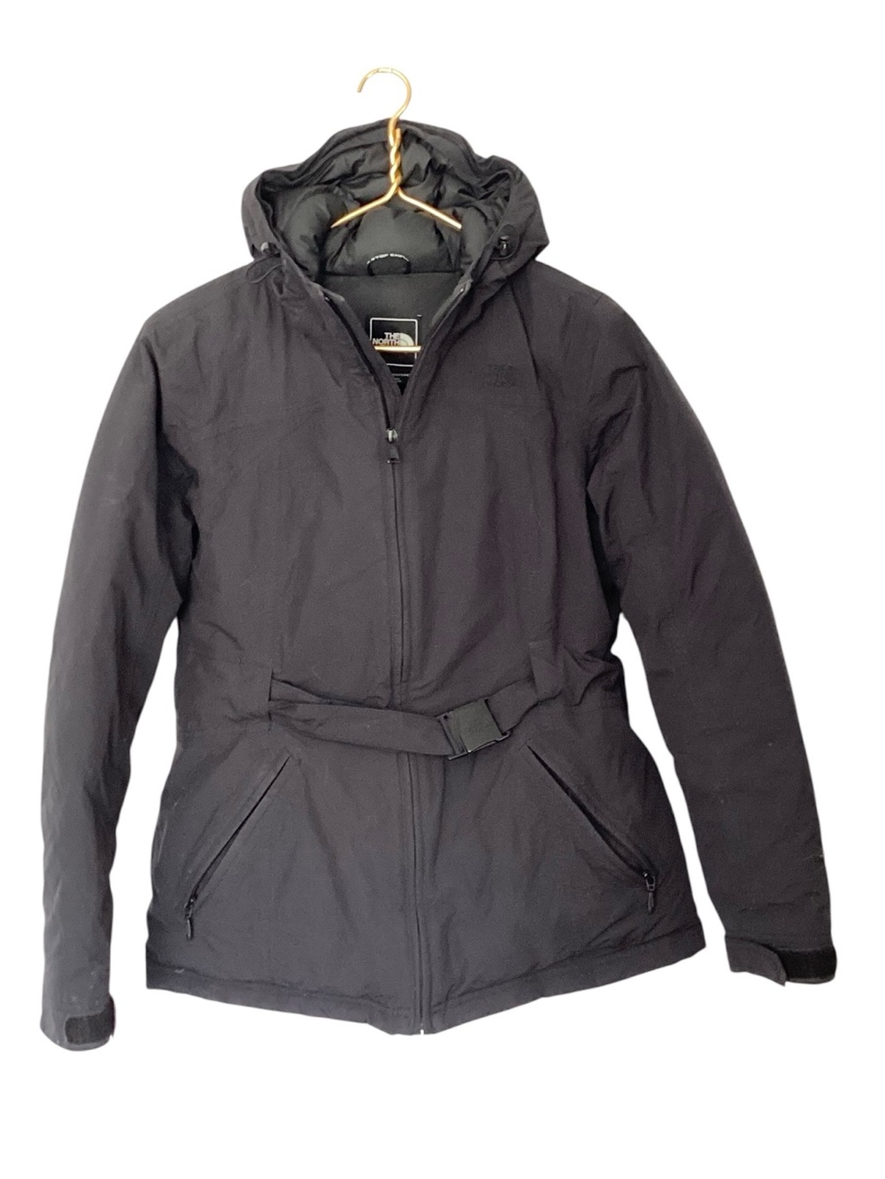 The North Face Jacket Womens Medium Black Down Belted Ski Parka Hooded Jacket M